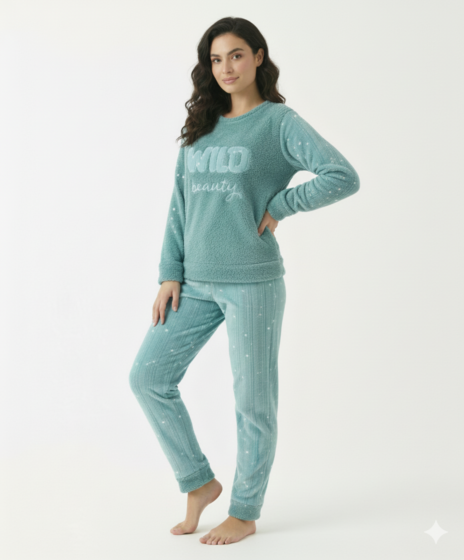 1766926546729 Pyjama Polaire Vert Doux Wild Beauty – Image 1
