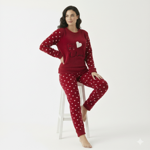 Pyjama Polaire Rouge Bordeaux Love