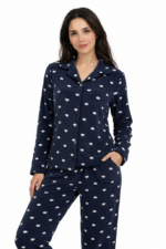 Pyjama Chemise Polaire Bleu Imprimé Coeurs Blanc – Image 3