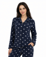 Pyjama Chemise Polaire Bleu Imprimé Coeurs Blanc