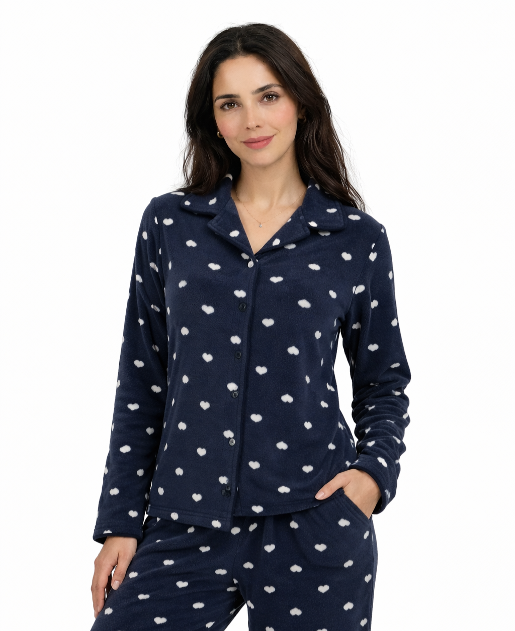 ChatGPT Image 22 déc(1) Pyjama Chemise Polaire Bleu Imprimé Coeurs Blanc – Image 1