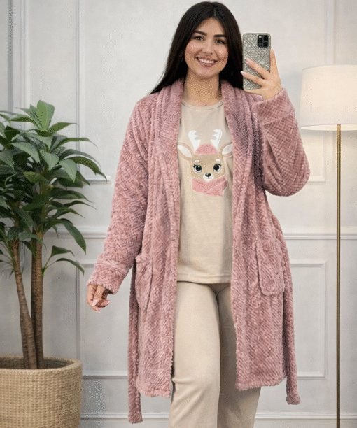 Pyjama 3 Pièces Polaire Rose & Beige