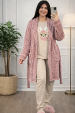 Pyjama 3 Pièces Polaire Rose & Beige – Image 3