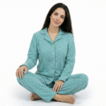 Pyjama Chemise Polaire Vert Doux Imprimé  Blanc – Image 2