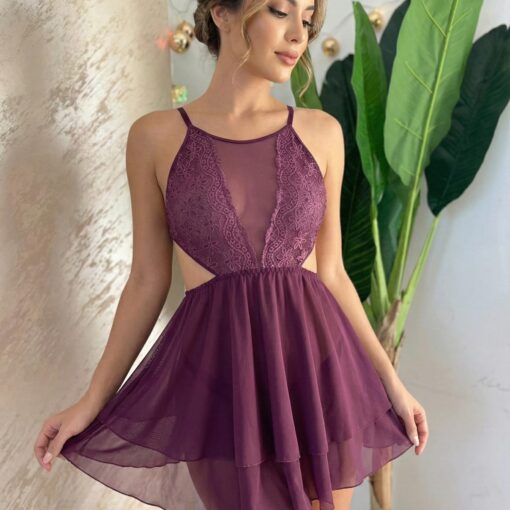 Nuisette Aubergine en Dentelle