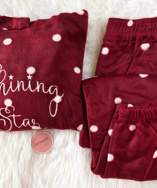 Pyjama Velours Capuche Rouge  Pointillé
