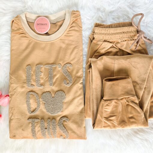 Pyjama Velours Capuche Beige "Let's Do It"