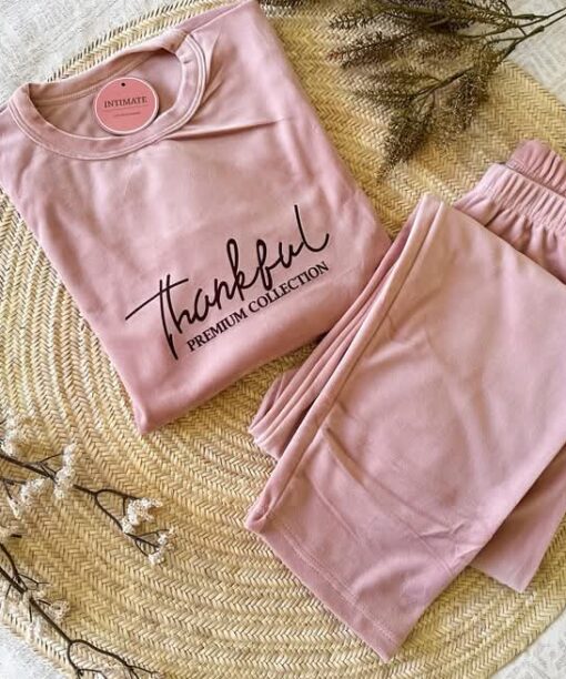 Pyjama Velours Rose "Thankful"