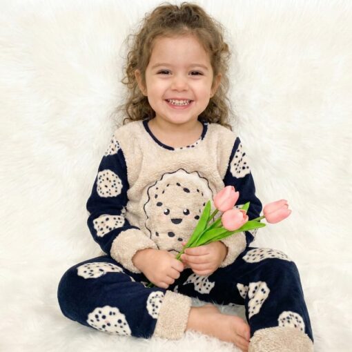 Pyjama Polaire Fillette Bleu Marine & Beige Cookie