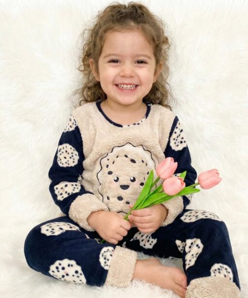 Pyjama Polaire Fillette Bleu Marine & Beige Cookie