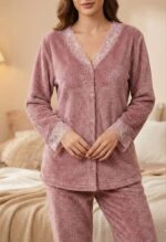 Pyjama Chemise Polaire Rose Bébé – Image 4