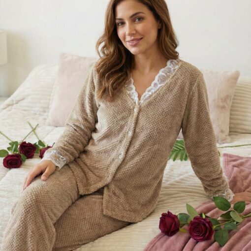 Pyjama Chemise Polaire Grège