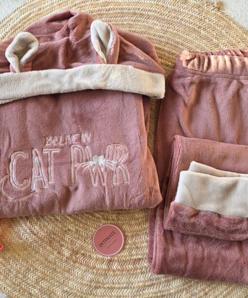 Pyjama Capuche Polaire Beige & Rose