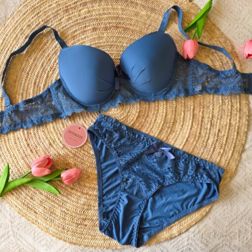 Soutien De Gorge et Culotte Dentelle Bleu Jean