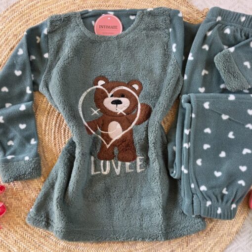 Pyjama Polaire Fillette Vert Love