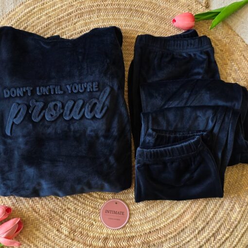 Pyjama Velours Capuche Bleu Marine "Proud"