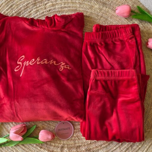Pyjama Velours Capuche Rouge  "SPERANZA"
