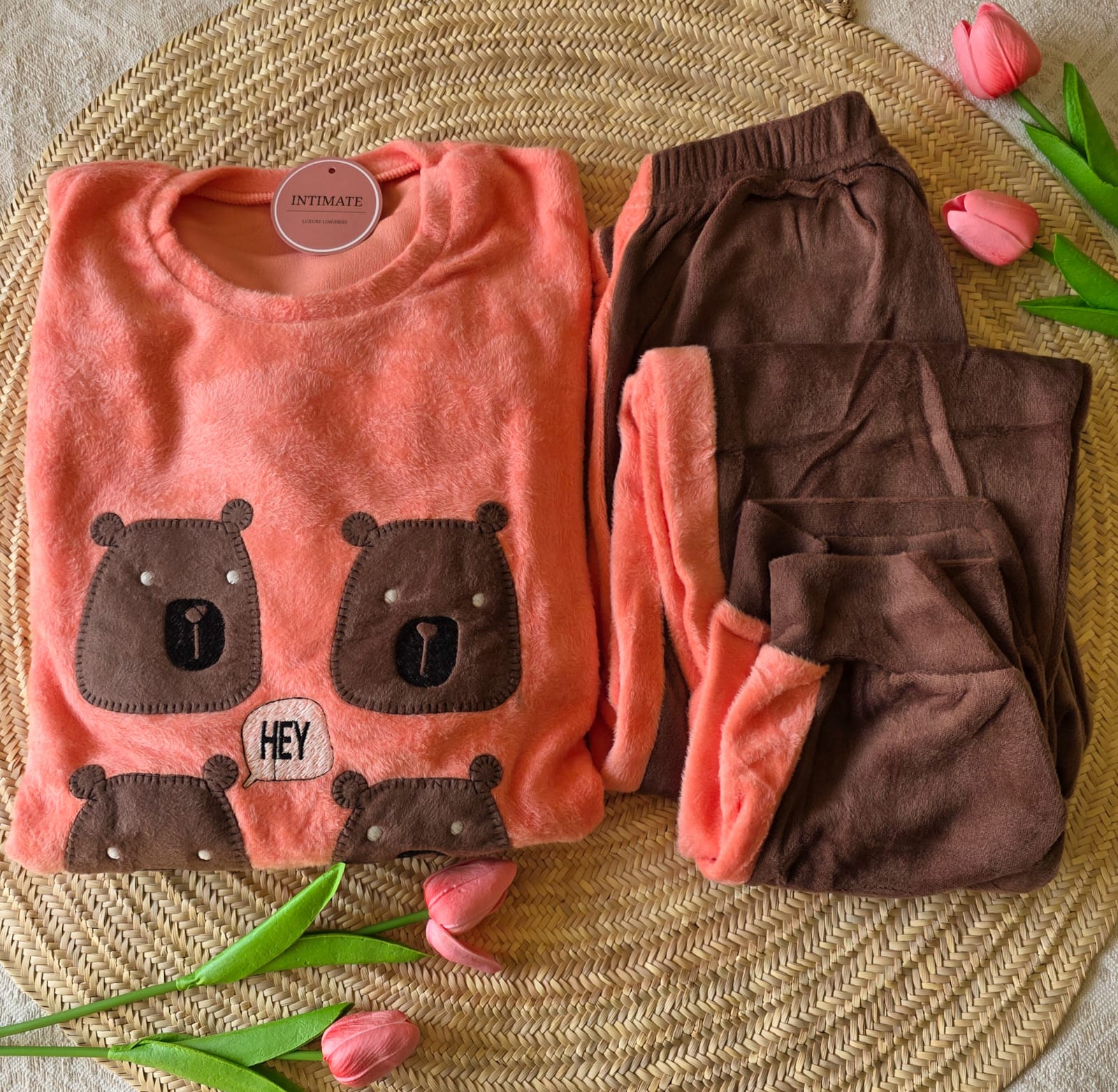 IMG-20251212-WA0070 Pyjama Velours Corail & Marron – Image 1