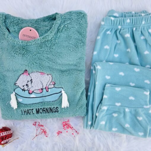 Pyjama Polaire VERT DOUX "I Hate Mornings"