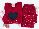 Pyjama Polaire Rouge Imprimé Cœurs – Image 2