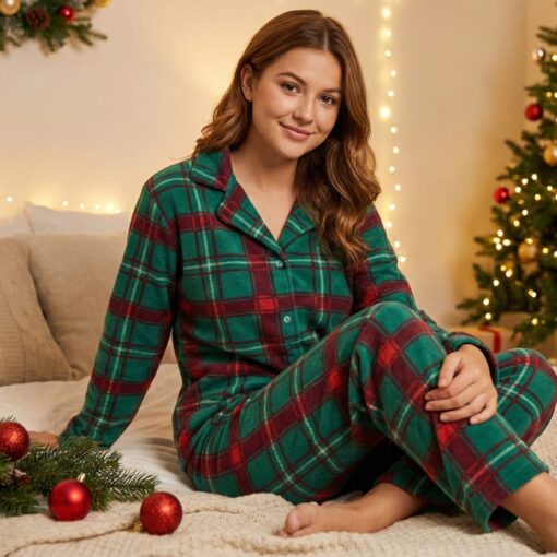 Pyjama Chemise Polaire Vert & Rouge