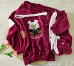 Pyjama Velour Rose & Blanc "Bear Rap" – Image 2