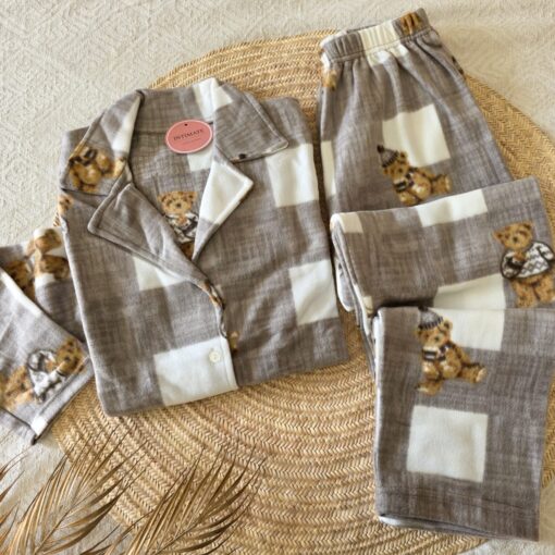 Pyjama Chemise Polaire Beige Carreaux Nounours