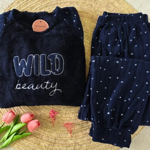 Pyjama Polaire Bleu Marine Wild Beauty