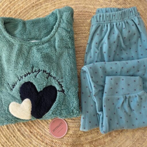 Pyjama Polaire  Vert Doux Cœurs