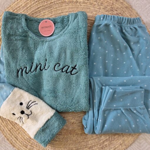 Pyjama Polaire Vert Doux "Mini Cat"