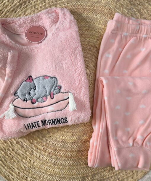 Pyjama Polaire Rose Bébé "I Hate Mornings"