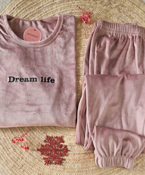 Pyjama Velours Rose "Dream Life"