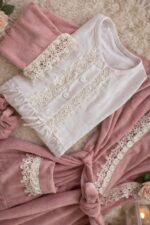 Pyjama 3 Pièces & Un Accessoire Velours Double Face Rose ou Rouge Bordeaux – Image 2