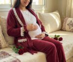 Pyjama 3 Pièces & Un Accessoire Velours Double Face Rose ou Rouge Bordeaux