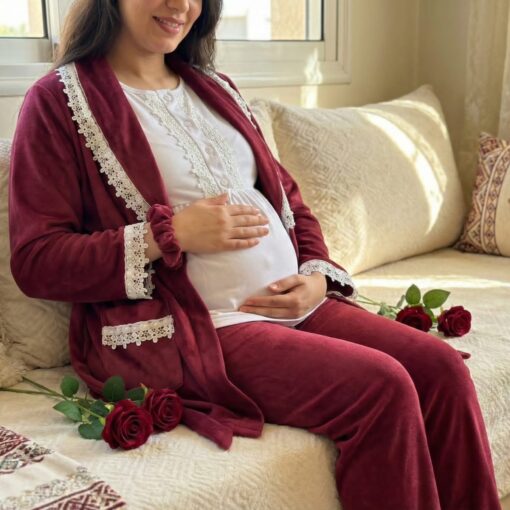 Pyjama 3 Pièces & Un Accessoire Velours Double Face Rose ou Rouge Bordeaux