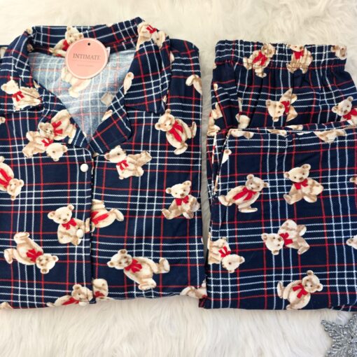 Pyjama Chemise Manches Longues Coton Noir Ou Bleu Marine Nounours