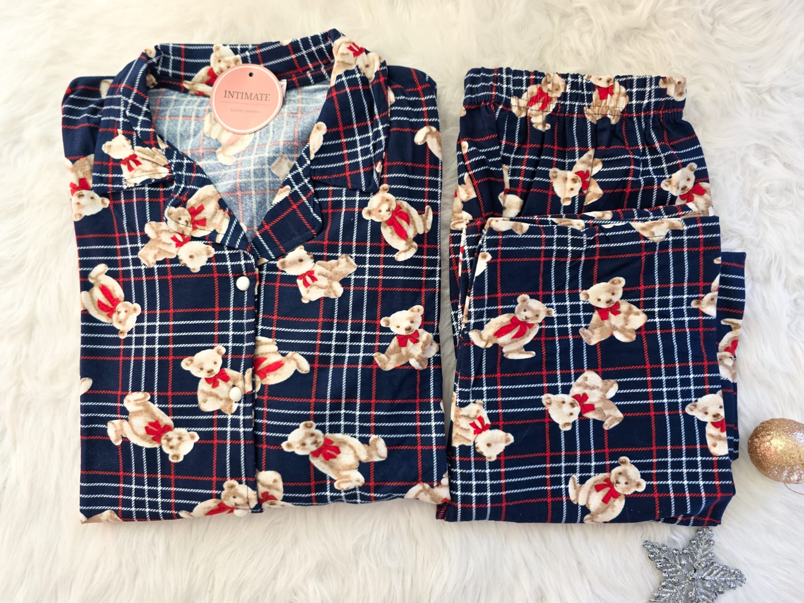 IMG-20260108-WA0082 Pyjama Chemise Manches Longues Coton Noir Ou Bleu Marine Nounours – Image 1