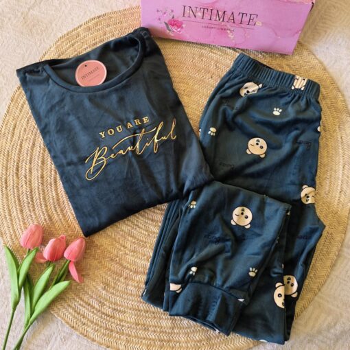 Pyjama Velours Vert "You Are Beautiful"