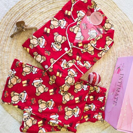 Pyjama Chemise Velours Rouge Imprimé Nounours