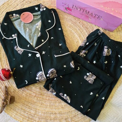 Pyjama Chemise Velours Vert Imprimé Dabdoub