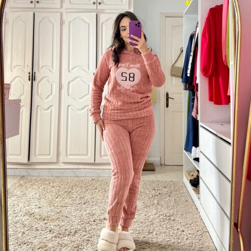 Pyjama Polaire Capuche Rose New York