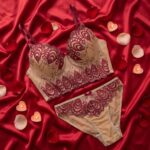 Soutien De Gorge et Culotte en Beige & Rouge – Image 2