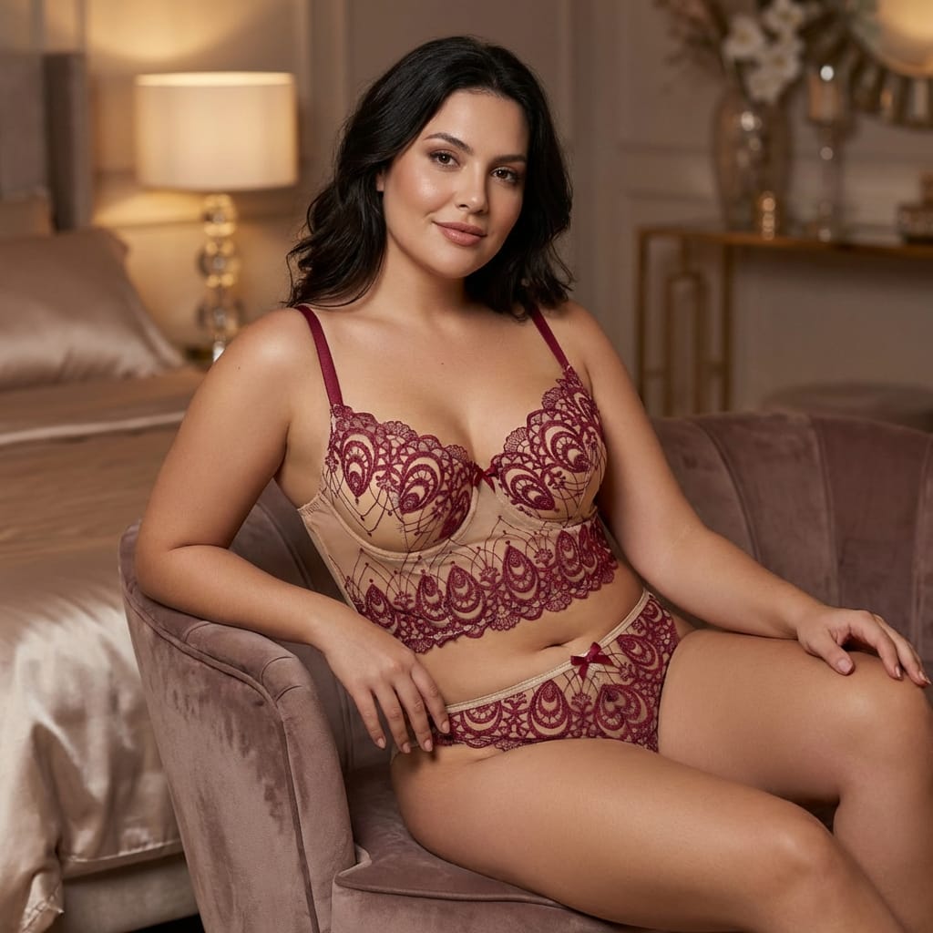 IMG-20260124-WA0075 Soutien De Gorge et Culotte en Beige & Rouge – Image 1