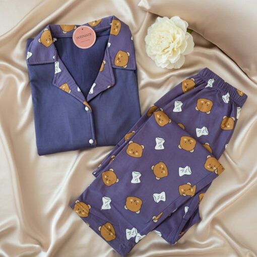 Pyjama Chemise Manches Longues  Violet Imprimé Dabdoub