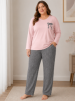 Pyjama Coton Rose & Gris Imprimé Papillon