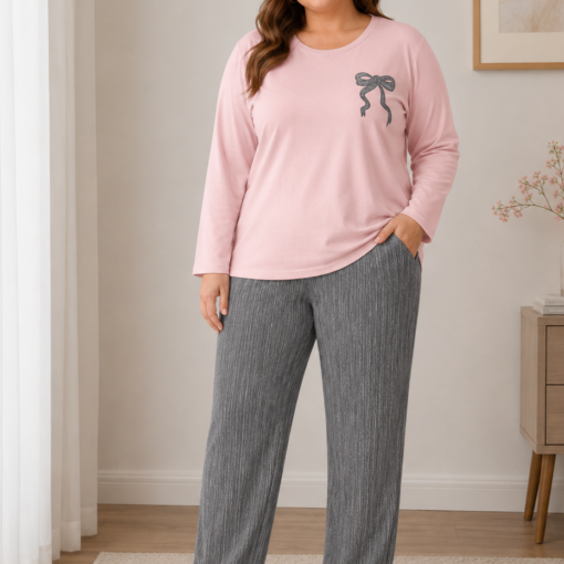 Pyjama Coton Rose & Gris Imprimé Papillon