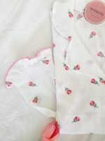 Pyjama Chemise Manches Longues Blanc Imprimé Fleurs Roses – Image 4