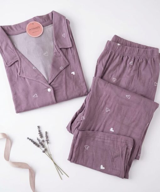 Pyjama Chemise Coton Viscose Doux Violet