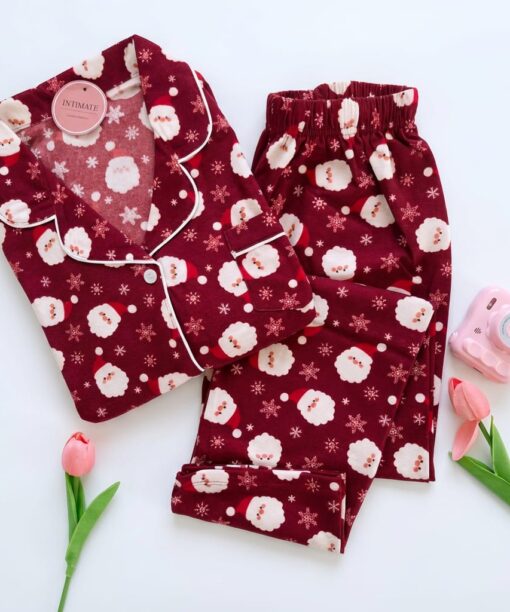 Pyjama Chemise Coton Rouge Bordeaux Imprimé