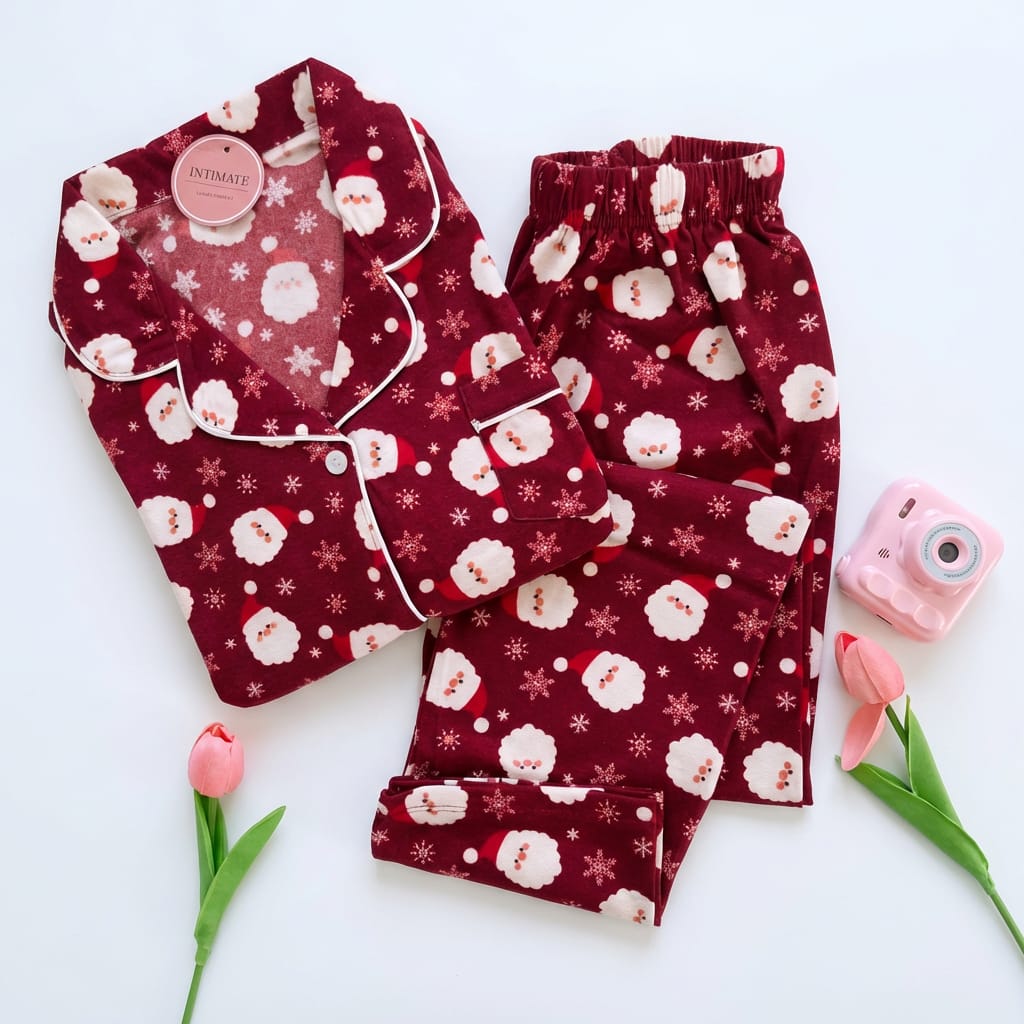 IMG-20260204-WA0048 Pyjama Chemise Coton Rouge Bordeaux Imprimé – Image 1